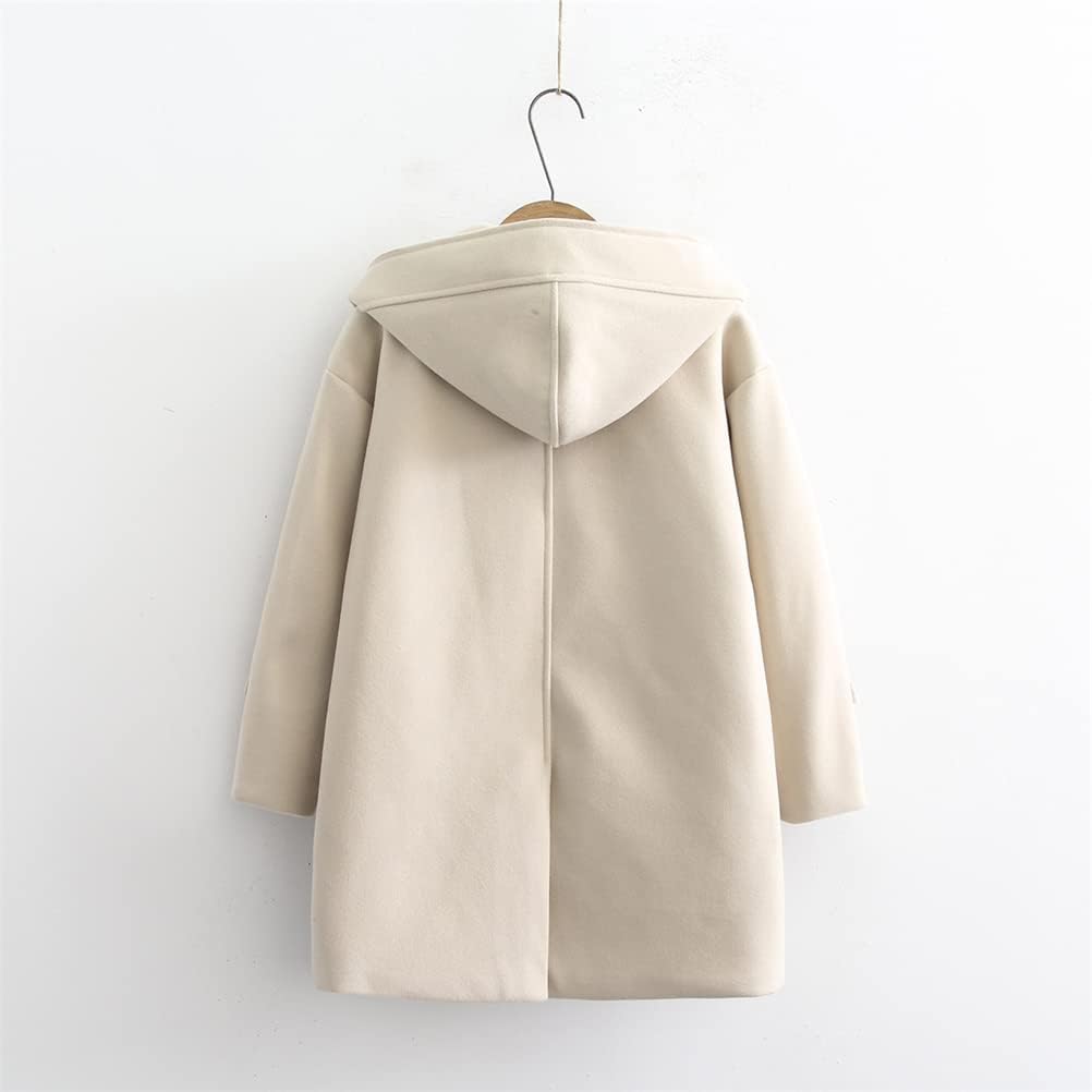 JINZUOMA Chesterfield Duffle Hooded Solid Popular for and Everyday and Beige Size Women's Coat, Jacket, Coat, Coat, Coat, Autumn/Winter, Fashionable,