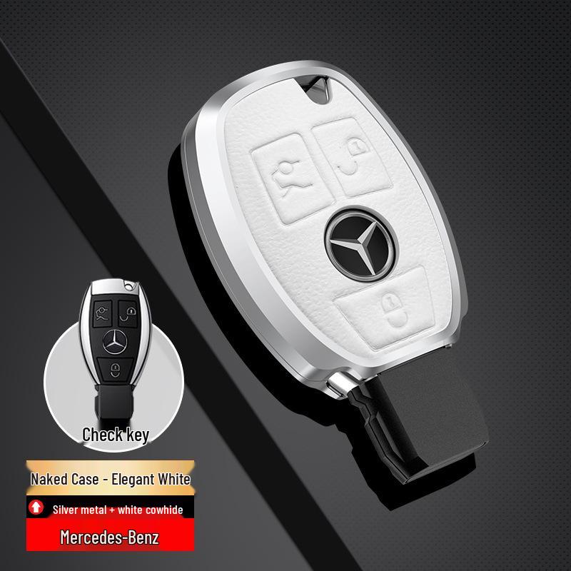 Husă metalică din piele naturală pentru cheie pentru Mercedes-Benz C-Class, E-Class, GLC300L, 260L, E300L, E200