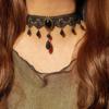 Gothic Black Lace Necklace For Women Girl Boho Crystal Pearl Sexy Lace Choker Punk Dark Lolita Style Halloween Jewelry