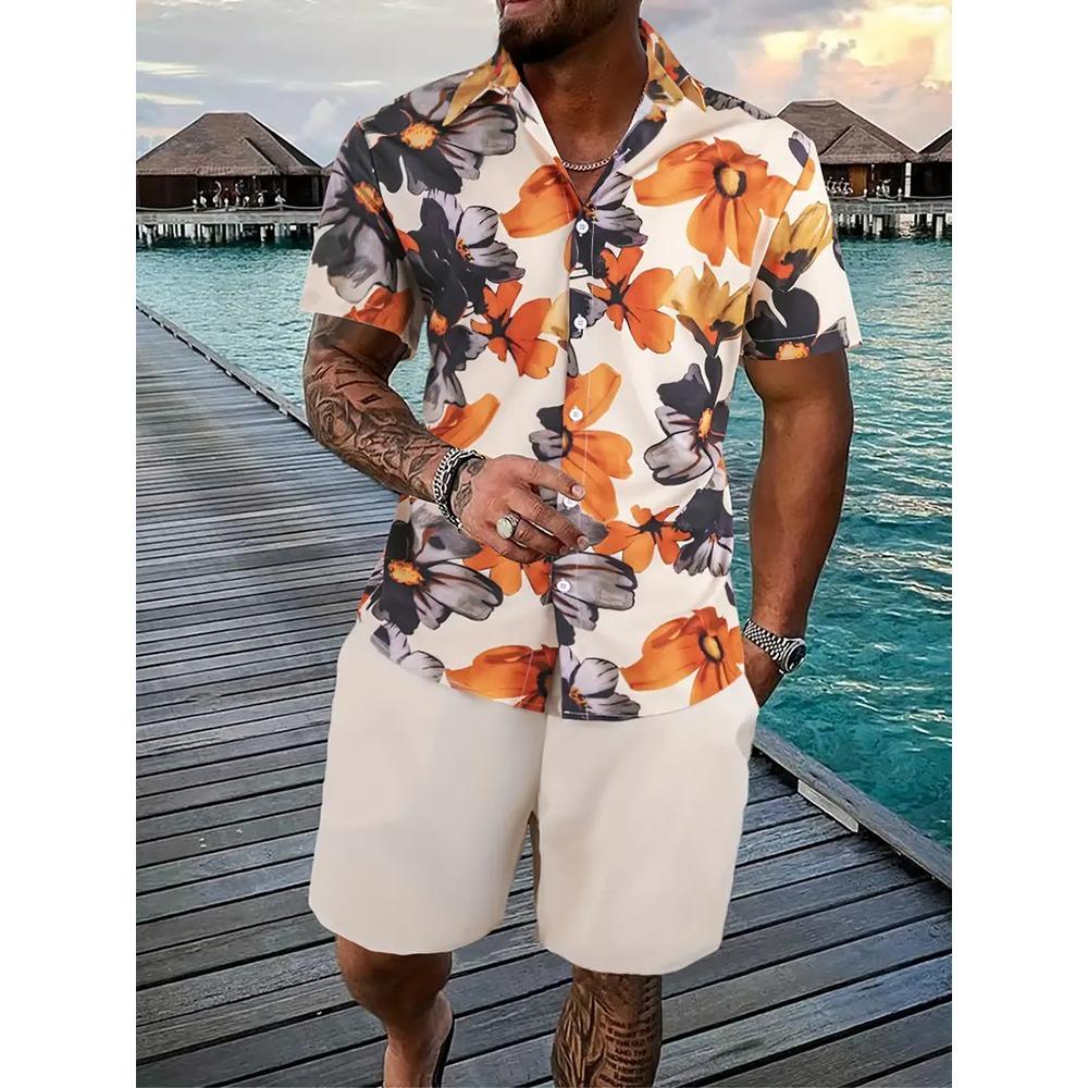 Funny 3D Print Men's Luxury Shirt Sets Hawaiian Fashion Lapel Short Sleeve Shirts+Shorts 2 Piece Outfit Summer Casual Loose Suit