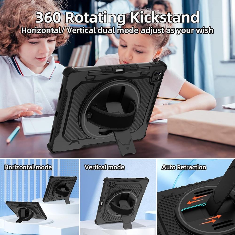Case for IPad Pro 12.9 Air 11 13 2024 360 Kickstand Hand Strap Pencil Holder Cover IPad A16 11th 10.9 7 8th 10.2 Mini 4567 Funda