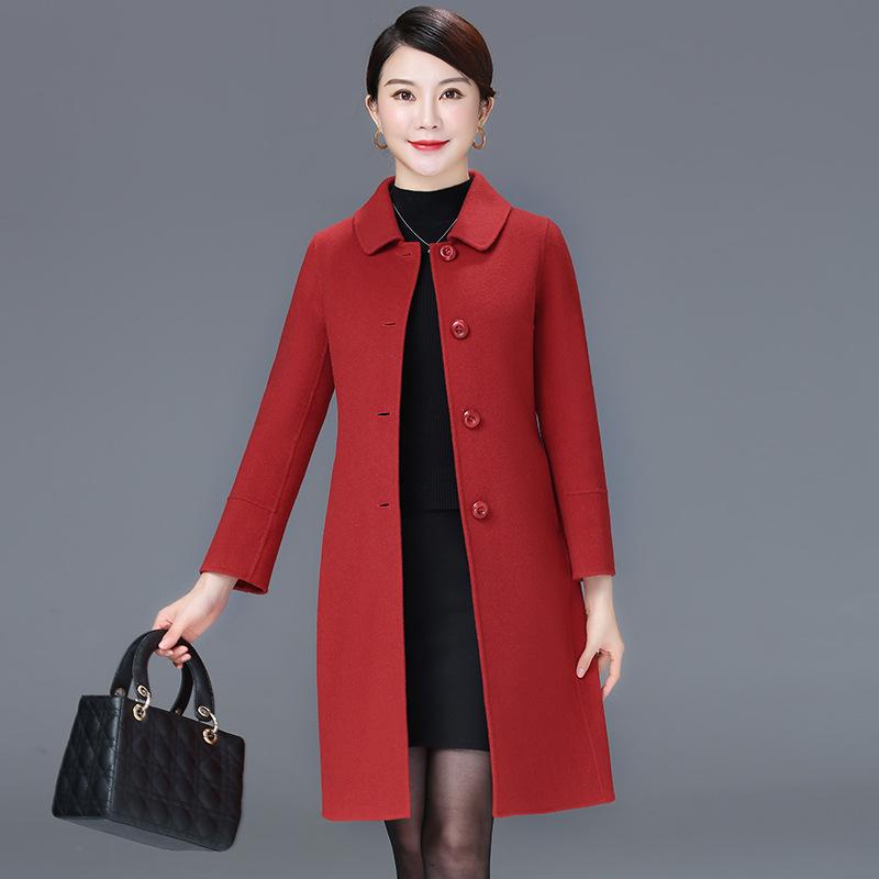 Women's Turn Down Collar Long Sleeve Slim Fit Commute Style Maxi Wool Coat Single Breasted Woolen Outer Jacket