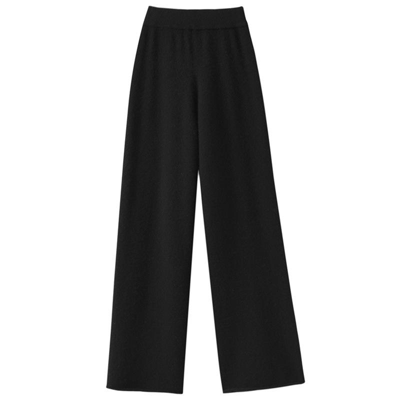 Women's High Waist Wool Knitted Wide-Leg Pants - Autumn/Winter Floor-Length