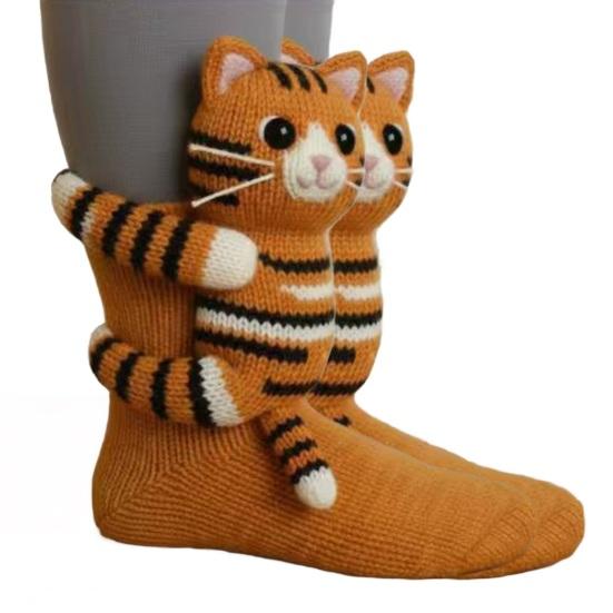 3D Animal Knitted Socks Warm Cute Crew Socks Hand Crocheted Animal Doll Floor Socks Holiday Birthday Gift for Women Girls
