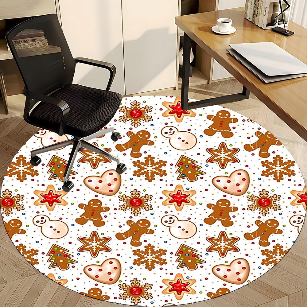 1pc Gingerbread Cookies Christmas Carpet for Office Non-Slip, Round Carpet, Soft & Comfortable, Carpet for Office, Lightweight Round Floor Mat