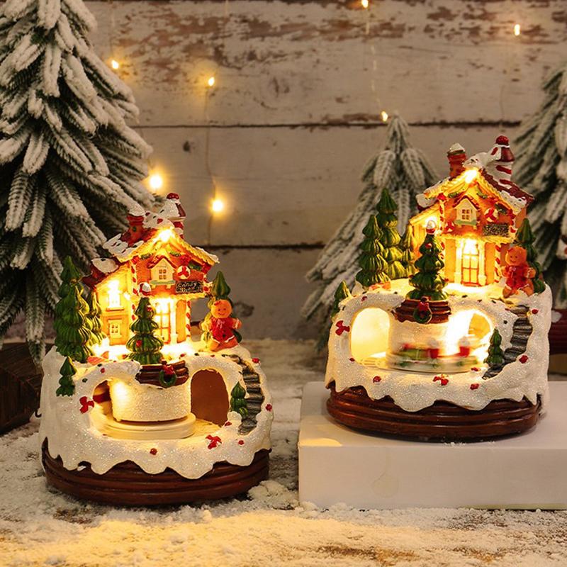 Christmas Village Houses,Light Up Christmas Houses With Spinning Train & 8 Music,Resin House With Warm Light