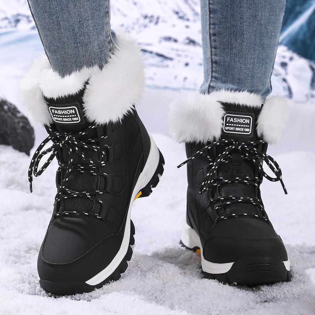 TUINANLE Pantofi de iarnă pentru femei Cizme de zăpadă cu pluș lung Cizme de gleznă cu platformă pentru femei Calde din bumbac Pantofi de cuplu