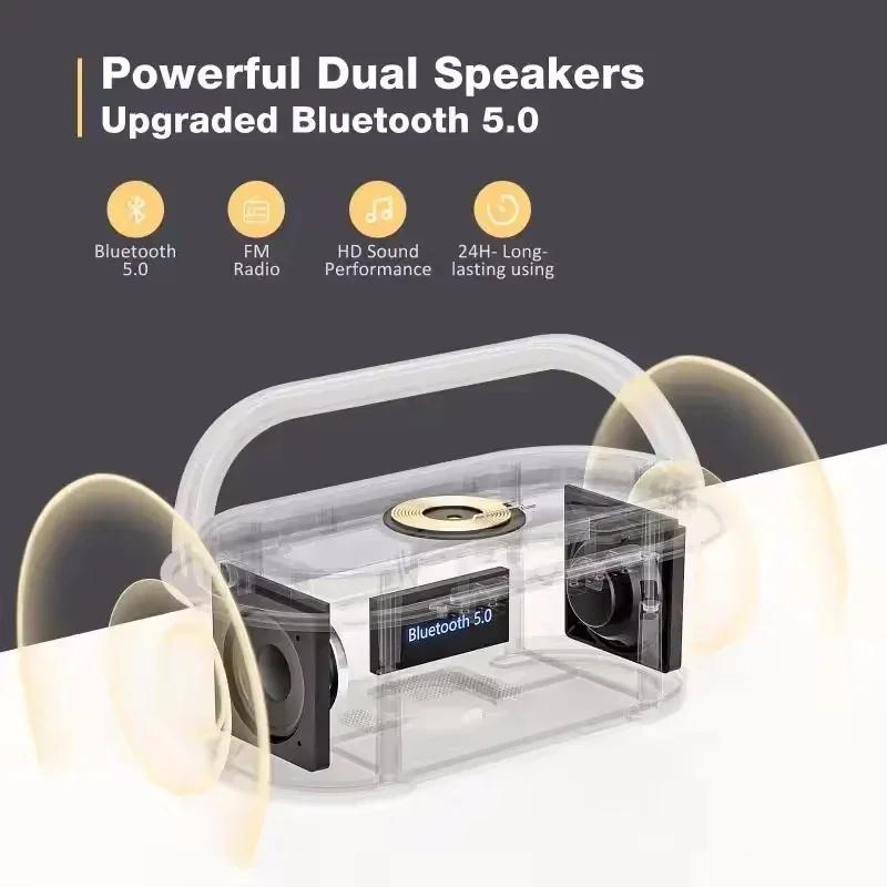 2500mAh Bluetooth Speaker with Wireless Charger FM Radio Dimmable Light Portable Dual Speaker for Bedroom Office Christmas Gifts