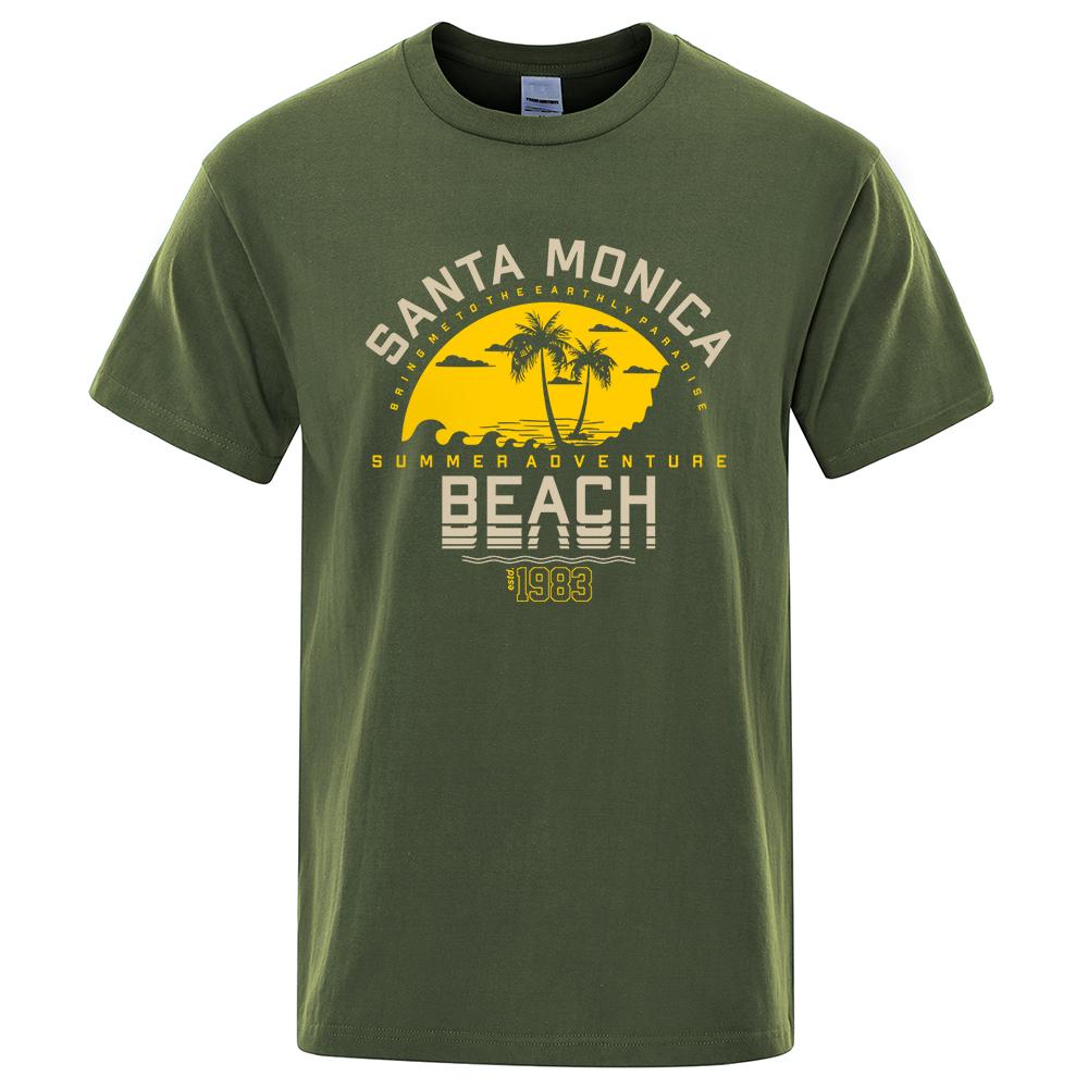 Santa Monica Summer Adventure Beach Estd 1983 Men T-Shirts Cotton Oversized Short Sleeve Loose T-Shirt Breathable Casual Tops