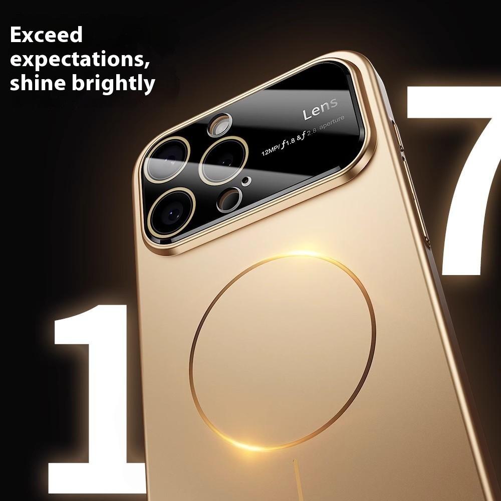 For iPhone 16 Pro Magnetic Case Large View Window Matte PC Phone Back Cover with Lens Film