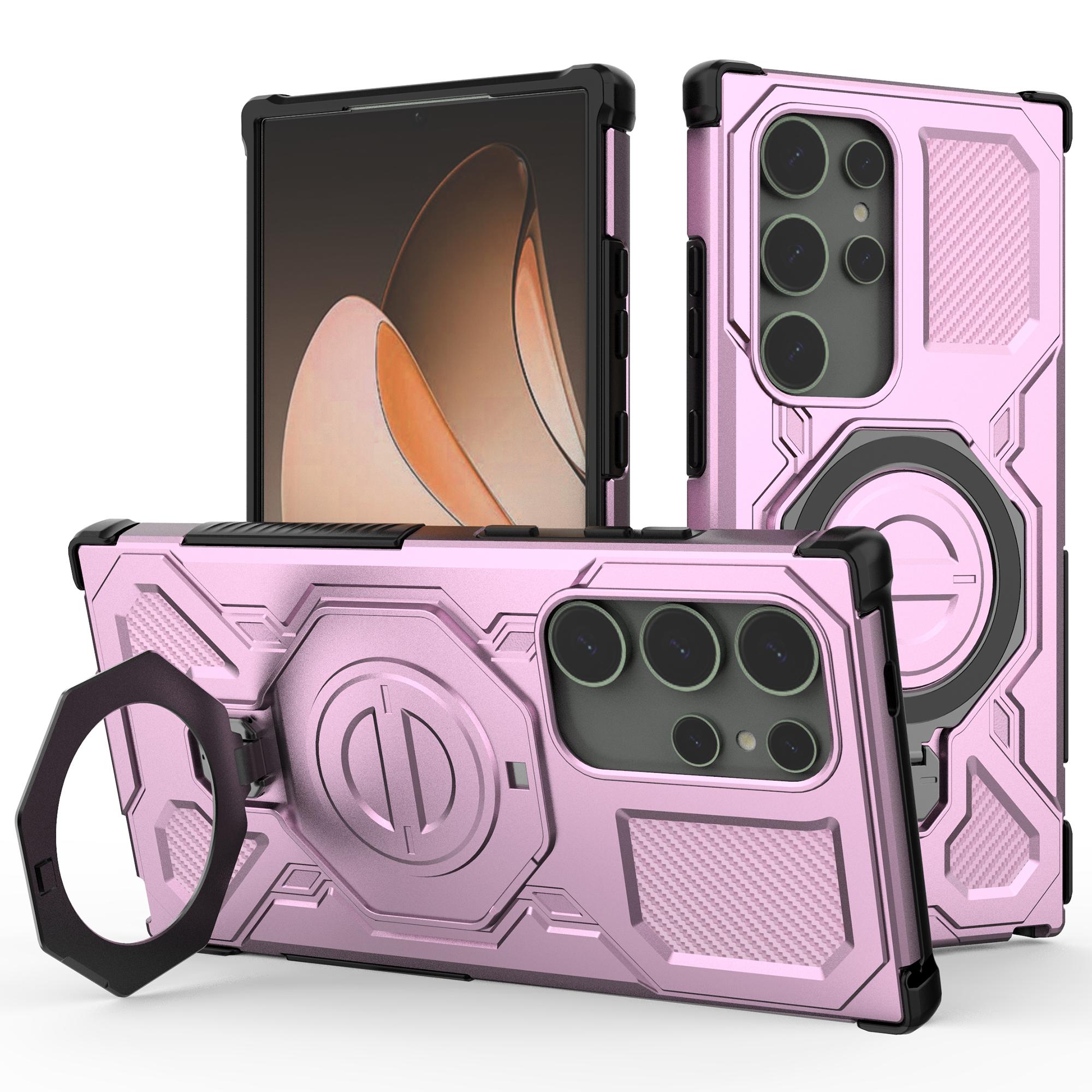 

Магнитный чехол для Samsung Galaxy S24 Ultra с вращающейся металлической подставкой, задняя крышка для телефона из ПК+ТПУ Pink