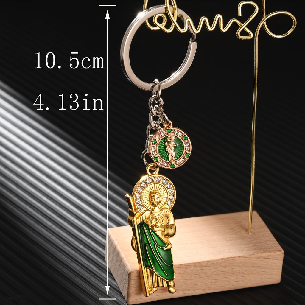 1 szt. Zielona emaliowana St. Brelok Jude z Kryształkami, Męski Brelok ze Stopu Cynku w Stylu Vintage, Modny Dodatek do Torebek, Prezent dla Przyjaciół i Rodziny