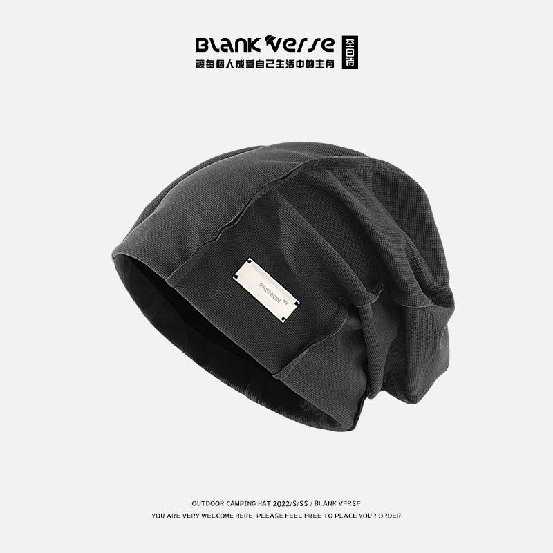 Pure cotton metal knitted stacking hat women's autumn and winter big head circumference showing face small fashion street pullover hat