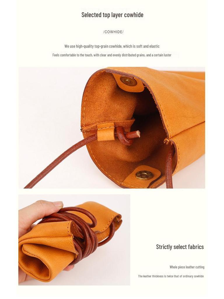 Dámska mini crossbody taška na mobil z pravej kože - Jednoduchá, jednofarebná, všestranná kabelka na rameno do ruky pre vonkajšiu módu