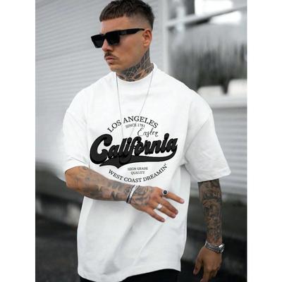 Summer Fashion Heavyweight Retro Men's English Letters 100% Cotton Printed Round Neck High-quality Casual Fitness Street T-shirt