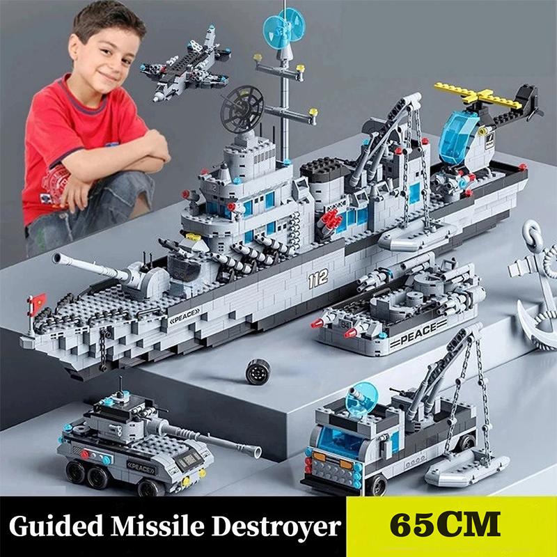 Military Navy Ship Sets Building Blocks War Army Boat Plane Model Education Toys for Boys Girls Bricks Christmas Birthday Gift