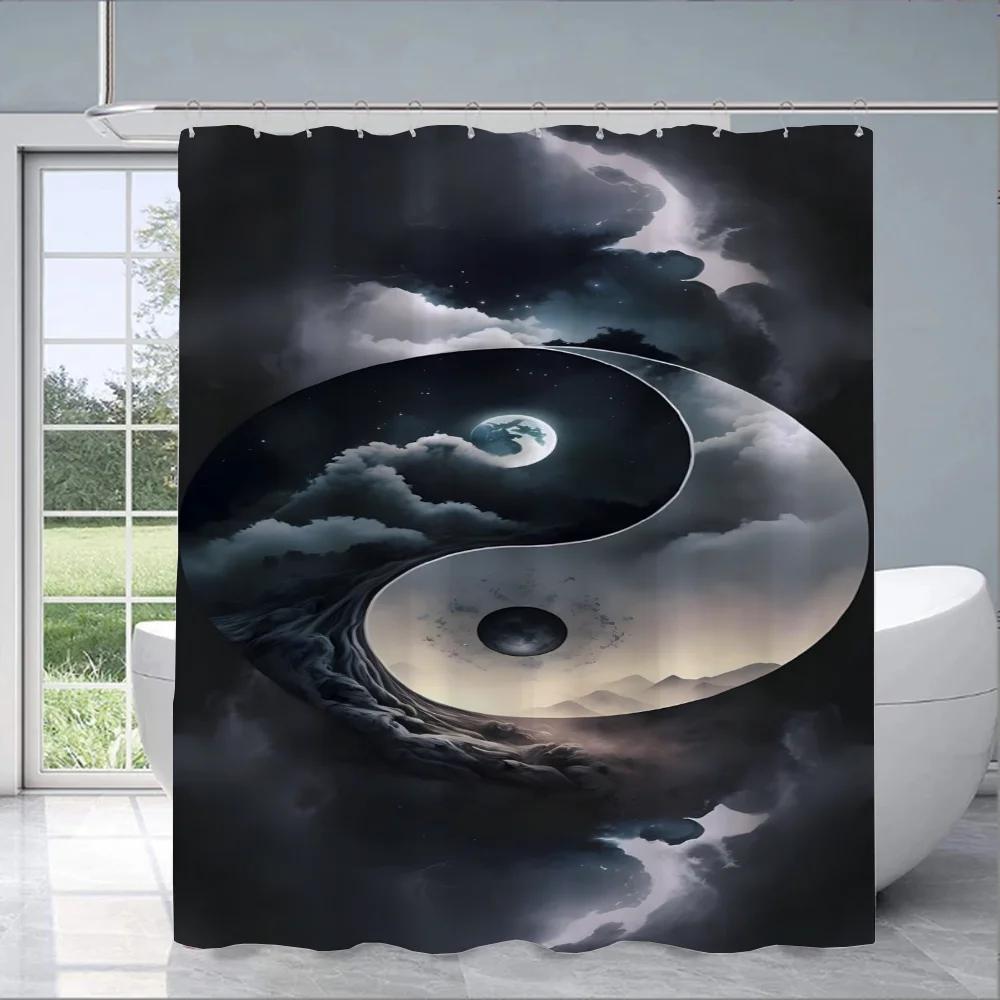 Chinese Taiji Yin Yang Eight Diagrams Shower Curtain for Bathroom Accessories Folding Partition Curtains Bath Bedrooms Quarto