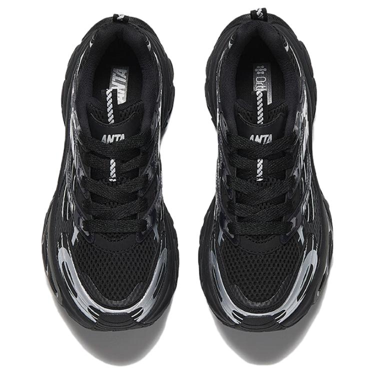 New Anta Cushioned Slip Resistant Coverage Low Top Chunky Sneakers Women's Black Silver 122518899-2