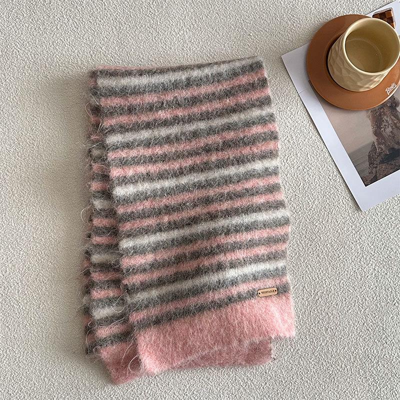 

Luxury Winter Wool Blend Scarf Women Striped Pashmina Shawl Handkerchief Warm Lady Chuncky Shawl Wrap Soft Pareo Bufanda 25X170cm