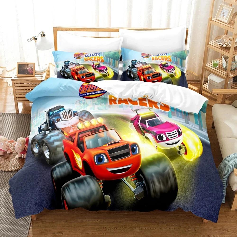 new Blaze Cartoon Monster Machines Bedding Set,Duvet Cover Bed Set Quilt Cover Pillowcase,King Queen Twin Size Boys Girls Adults