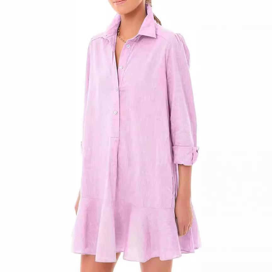 Frühling Sommer Damen Langarm Saum Rüschen Kleider