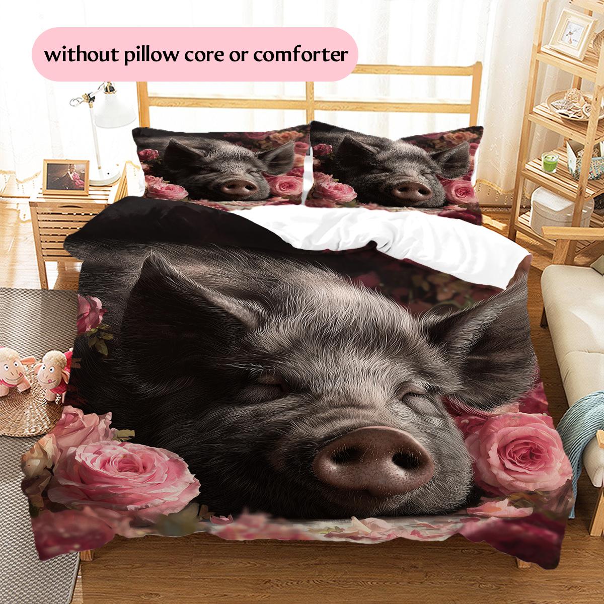

Piglet and Rose Pattern Bedding Home Decoration Birthday Gift (1 * duvet cover + 2 * pillowcase, without core) 135x200cm
