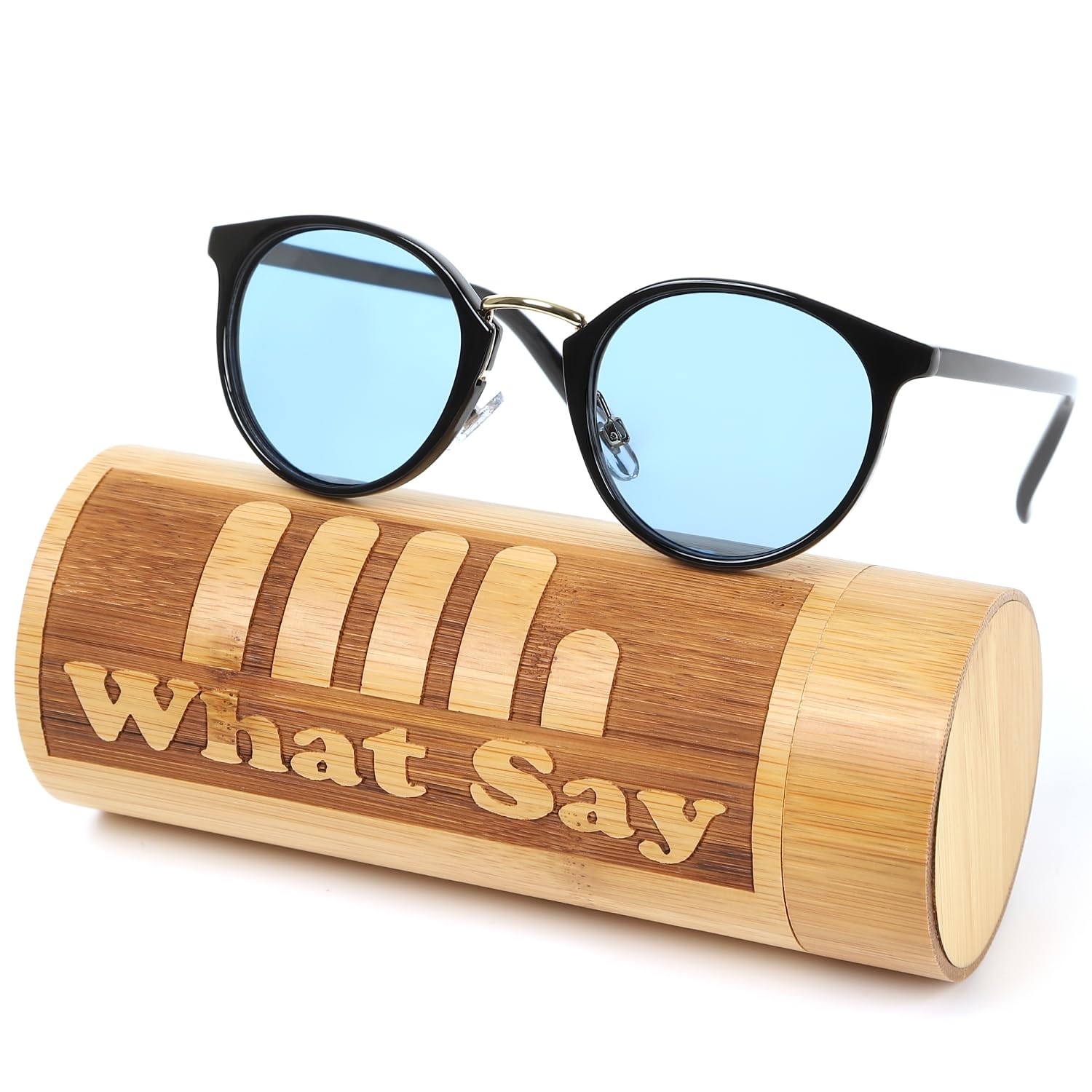 

FASHION OUTDOOR UV400 Polarized Lens Gold Bridge Classic Frame Colored Lens Sunglasses Clear Lens Date Glasses Blue [What Say] (Light