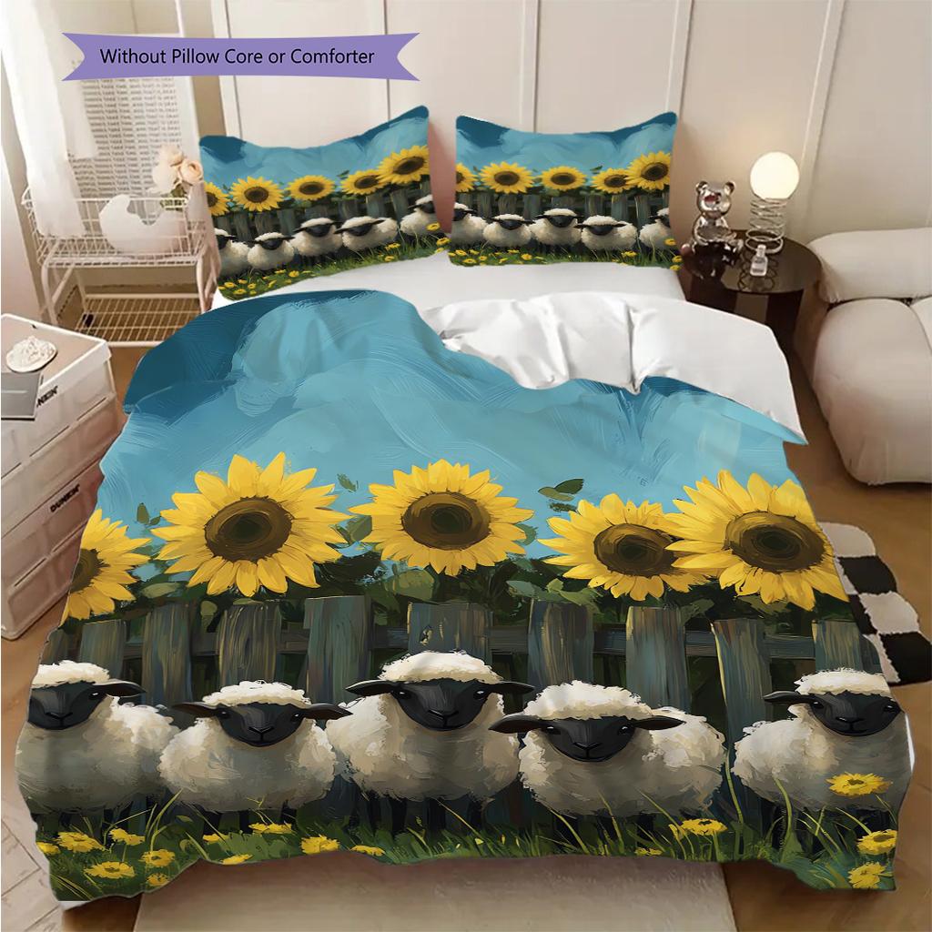 Sheep Pattern Bedding Quilt Set Quilt Cover Pillowcase Home Decoration Birthday Gift (1 * duvet cover + 2 * pillowcase, without core)