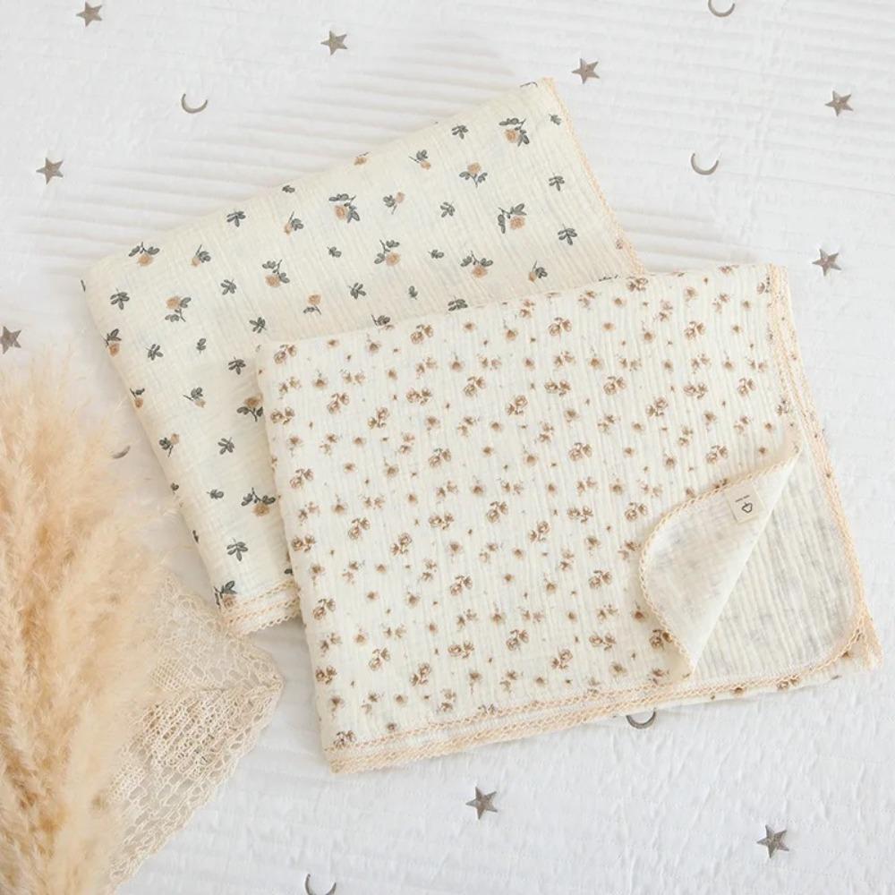 Soft Floral Muslin Baby Blanket Two Layers Cotton Baby Swaddle Wrap Lightweight Sleeping Blanket Summer