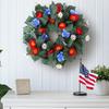 Independence Day Red And Blue Small Flower Wreath Window Wall Hanging Holiday Simulation Flower Deadwood Rattan Wreath Door Hanging