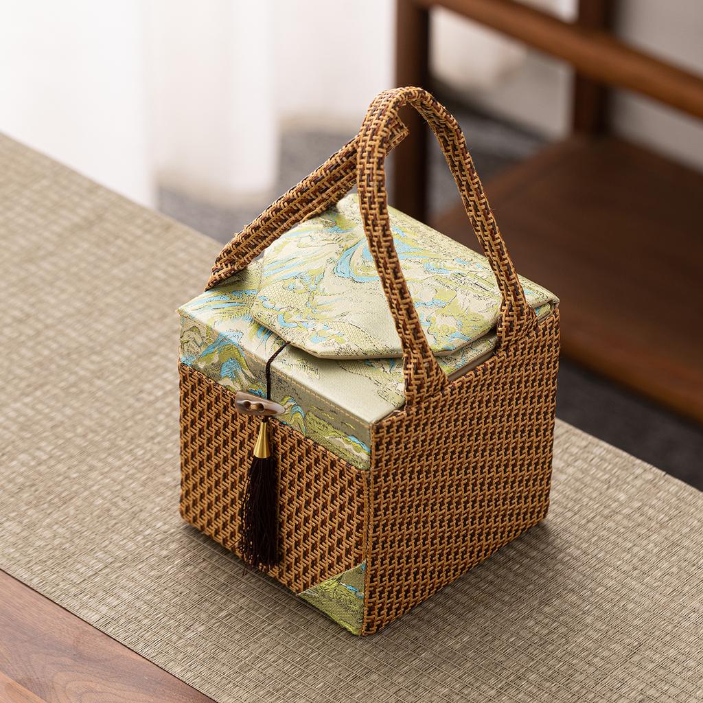 High End Rattan Woven Cloth Bag Ceramic Tea Can Packaging Box Multi Functional Universal Gift Cases Company Annual Meeting Box