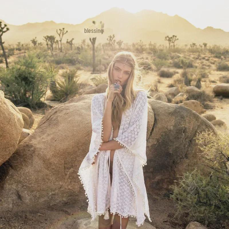 Strand-Überwurf für Damen: Badeanzug-Cardigan mit ausgehöhlten Trägern zum Sonnenschutz, ideal für den Urlaub am Meer und in heißen Quellen.