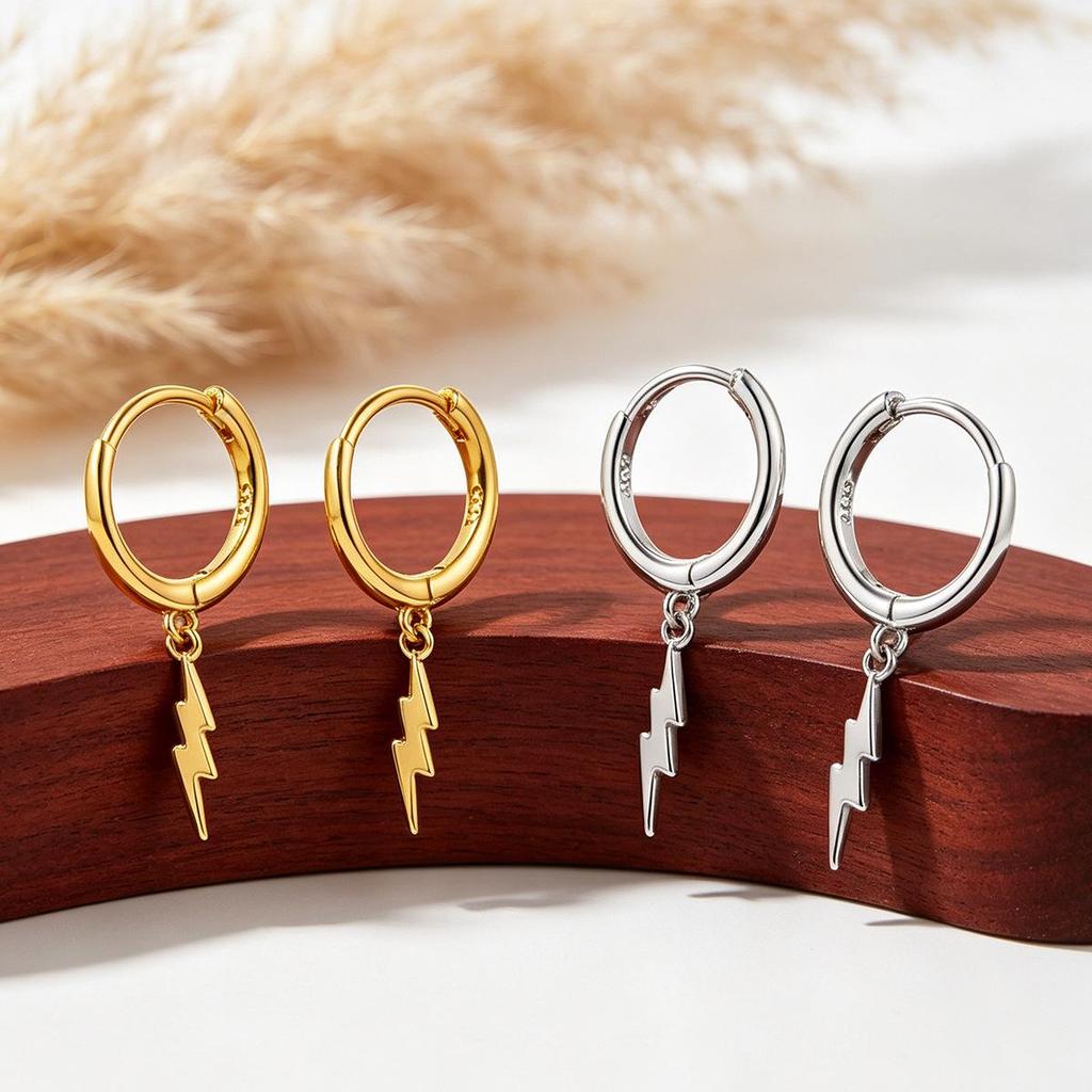 S925 Sterling Silver Light Gold Lightning Ear Cuff Earring - Elegant European & American Style Accessory for Women