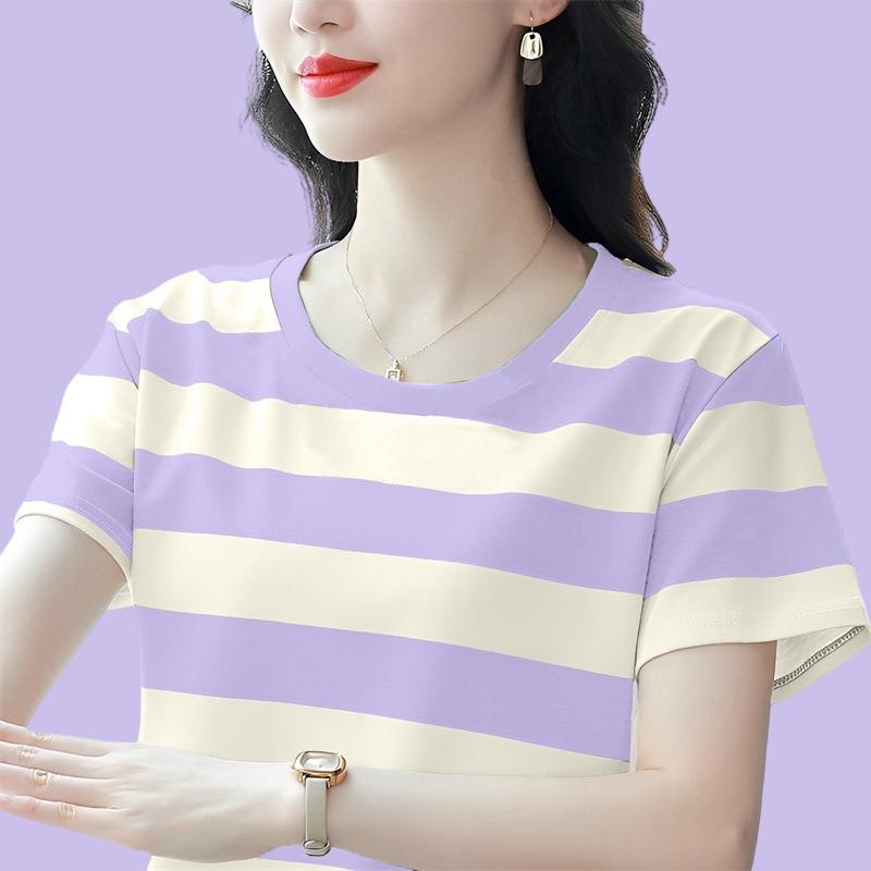 Summer Striped T-shirt Women's Short-sleeved T-shirt Clothes Loose Top