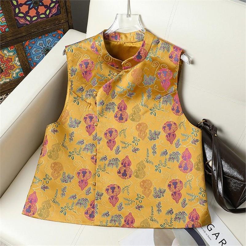 2026 Spring Women s Yellow Chinese Style Sleeveless Stand Collar Vest Yellow