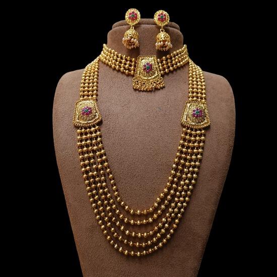 

Женский медный позолоченный цветной многослойный элегантный комплект ожерелья с храмовыми украшениями