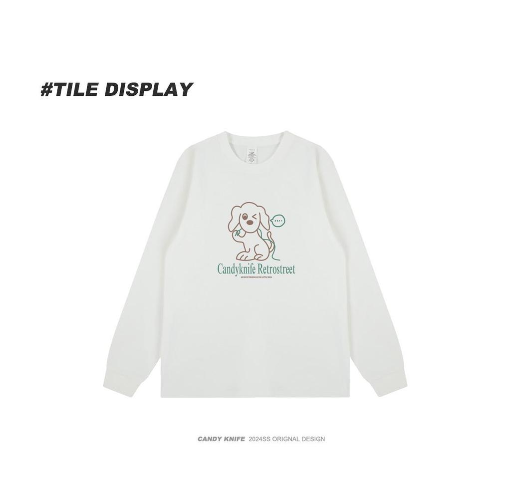 Moe Style Cute Cartoon Dog Print Long Sleeve T-shirt for Students, Autumn/Winter Trendy Top