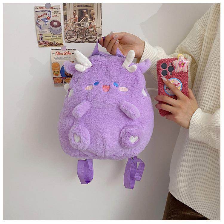 Cartoon Plush Minimalist Backpack Soft Sweet Dinosaur Backpack Cute
