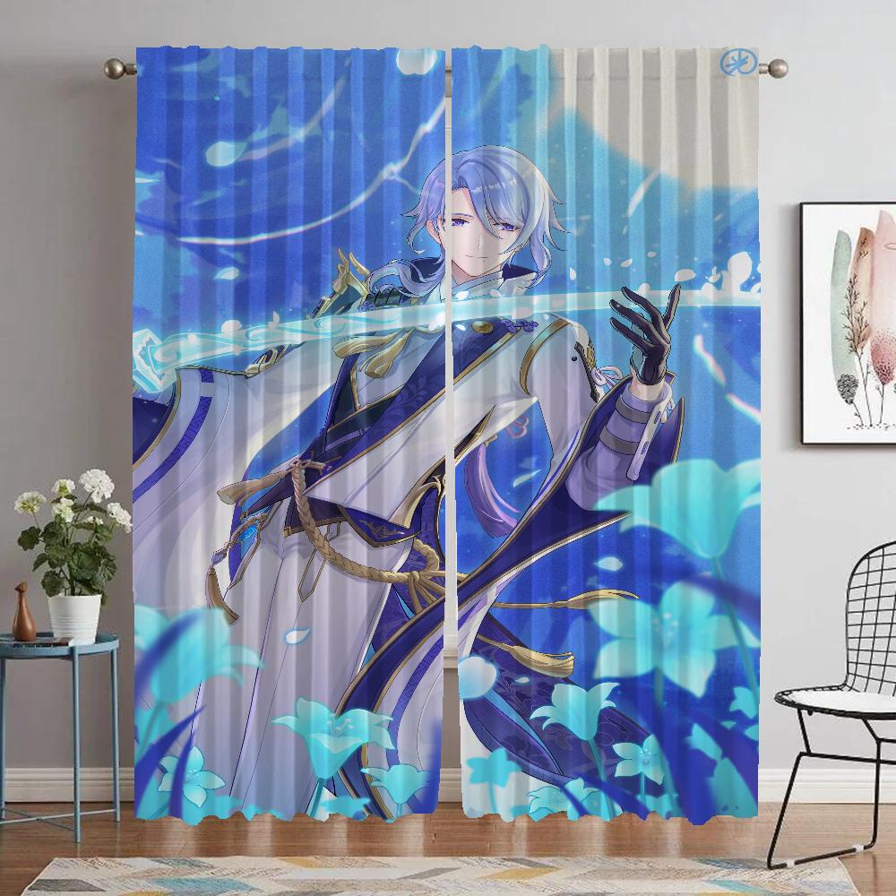 Genshin Impact Curtains for Living Room Curtain Home Interior Curtains 2 Pieces Shades Halloween Decoration Partition Kitchen