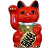 Tokoname Ware Red Maneki Neko Right Hand 19cm Tall Made In Japan