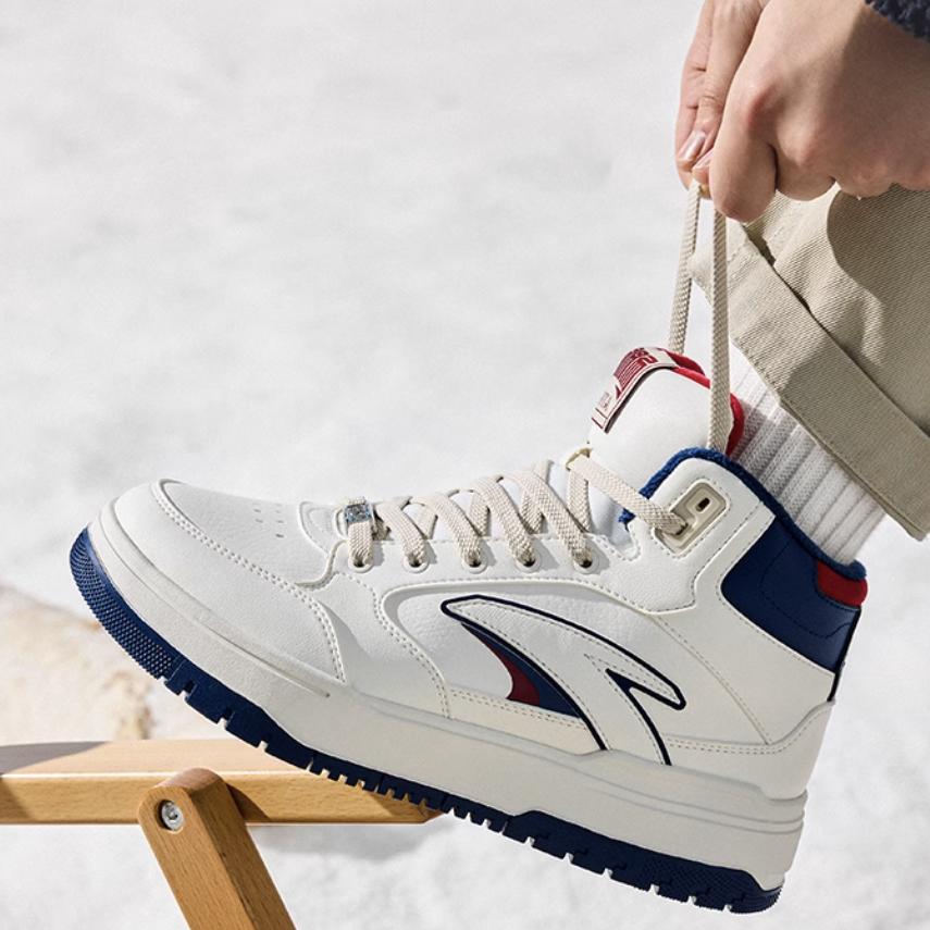 New Anta 982 Warm Anti Slip And Wear Resistant High Top Skateboard Shoes Men's White Blue Red 112448961-1