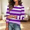 Dames Gestreept Print Knopen Lange Mouwen Blouse Casual Ronde Hals