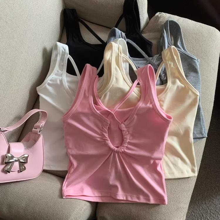 Summer Ular Women's Knitted Crop Top Tank Top Slimming Outerwear Nylon Cotton Blend Ort Sle Pure Color Versatile Strap