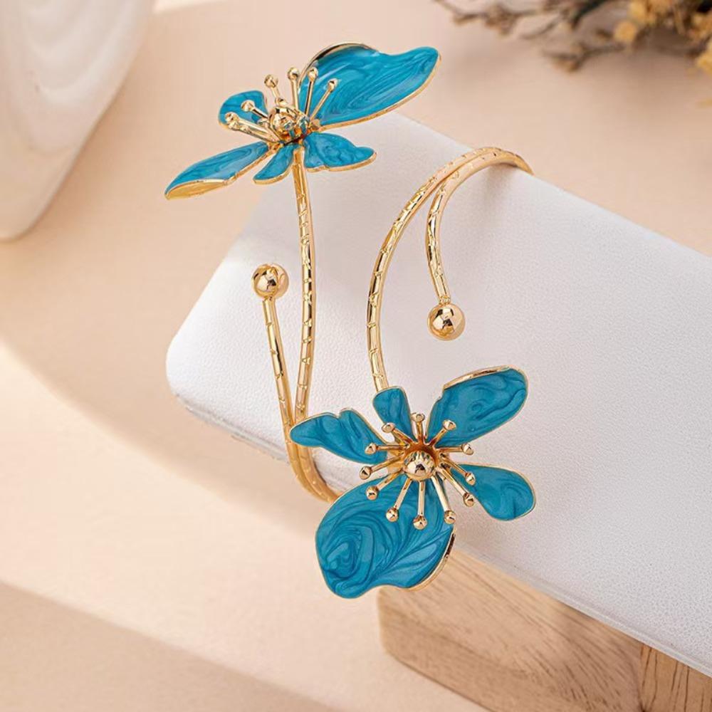 

Enamel Glaze Flower Bracelet Adjustable Armband Fashion Open Arm Bangle Arm Accessories синій