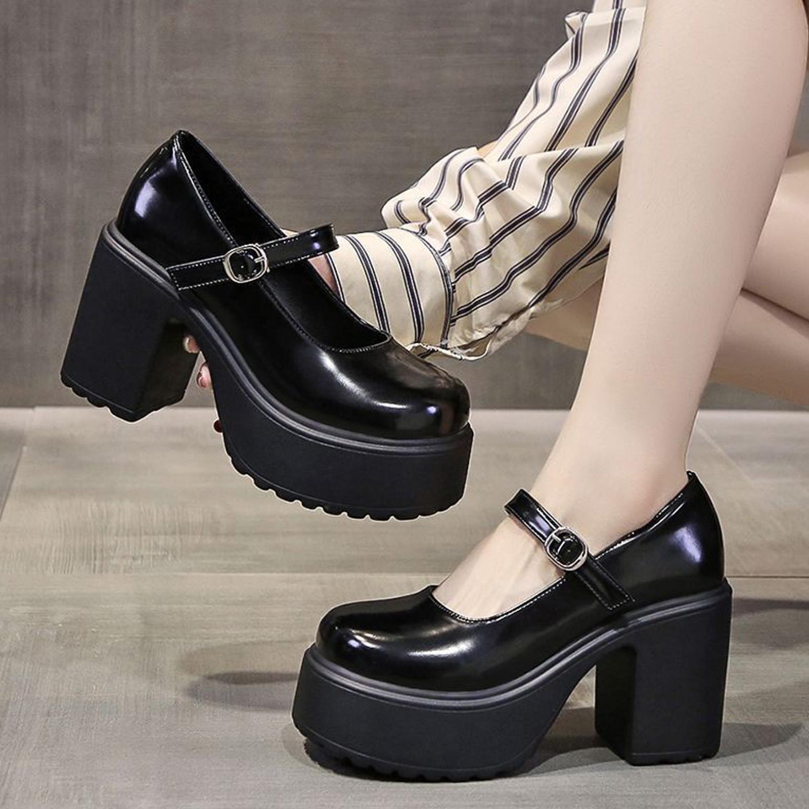 

Женщины на толстых и высоких каблуках, весенне-осенние пуговицы с острым носком и стразами, в сочетании с юбкой и туфлями на среднем каблуке 39 чёрный