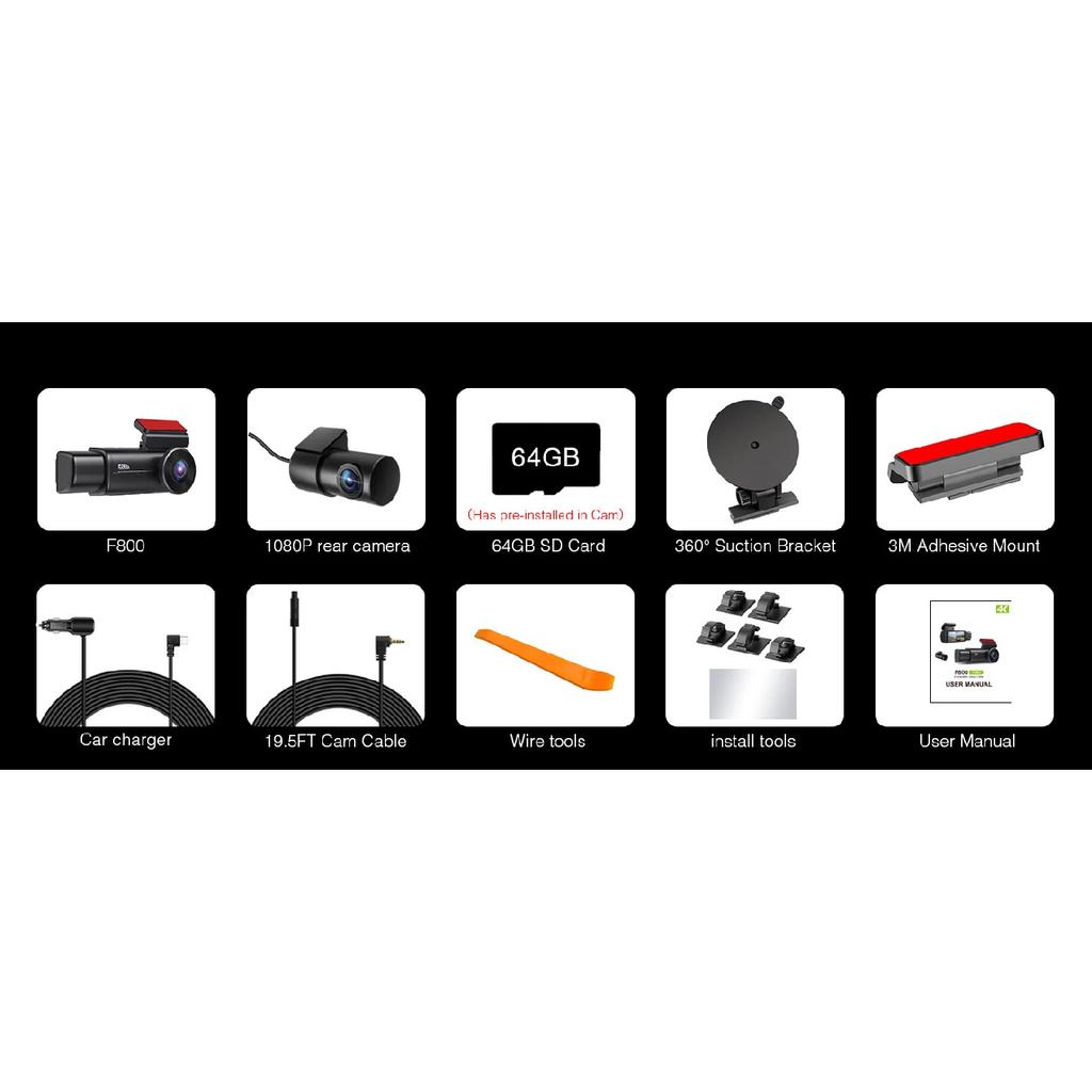4k 3 channel dash cam , Starvis sensor dash camera front rear,24/7 parking mode,night vision ,64GB card included