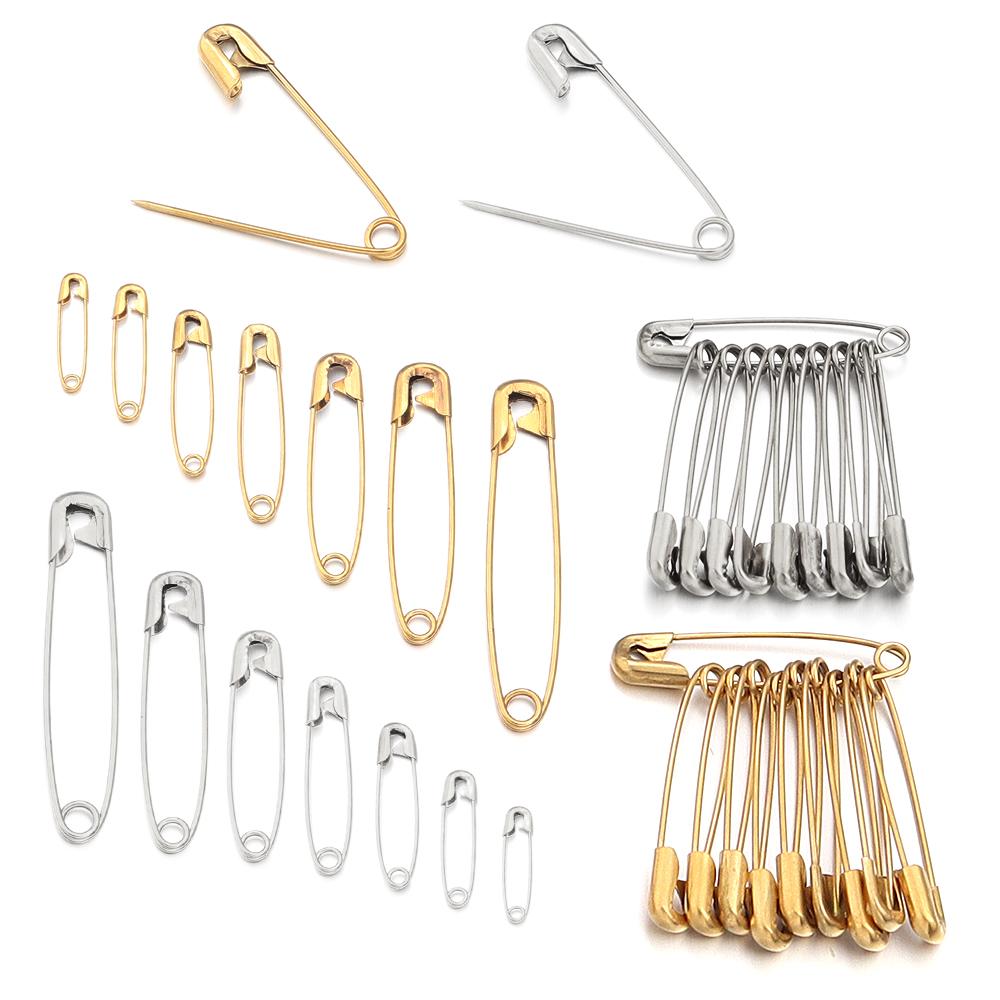10pcs Stainless Steel Safety Pins 20-56mm Multi Size Gold Steel Color Safety Pins For DIY Home Garment Sewing Tools Accessories