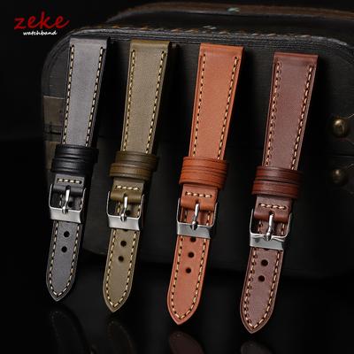 Vintage Brown Top-Grain Leather Watch Strap 20mm 22mm Handmade Stitching Cowhide Watch Band Men Women Pin Buckle Soft Wristband
