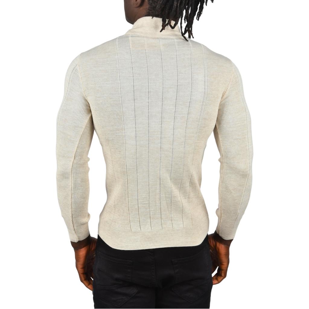 DeepSEA Yarım Balıkçı Yaka Çizgili Tüylenmeyen Slim Fit Triko Kazak 2505491