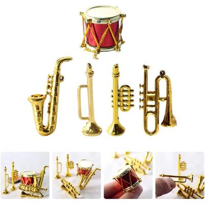 Toyvian Miniature Musical Instrument Set Plastic Saxophone Trumpet Drum Figurines Dollhouse Musical Instrument Models Ornament for Mini House Musical